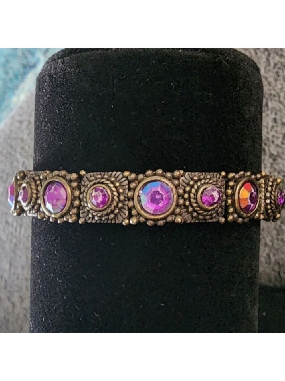 Iridescent Purple and Bronze Tone Stretch Bracelet